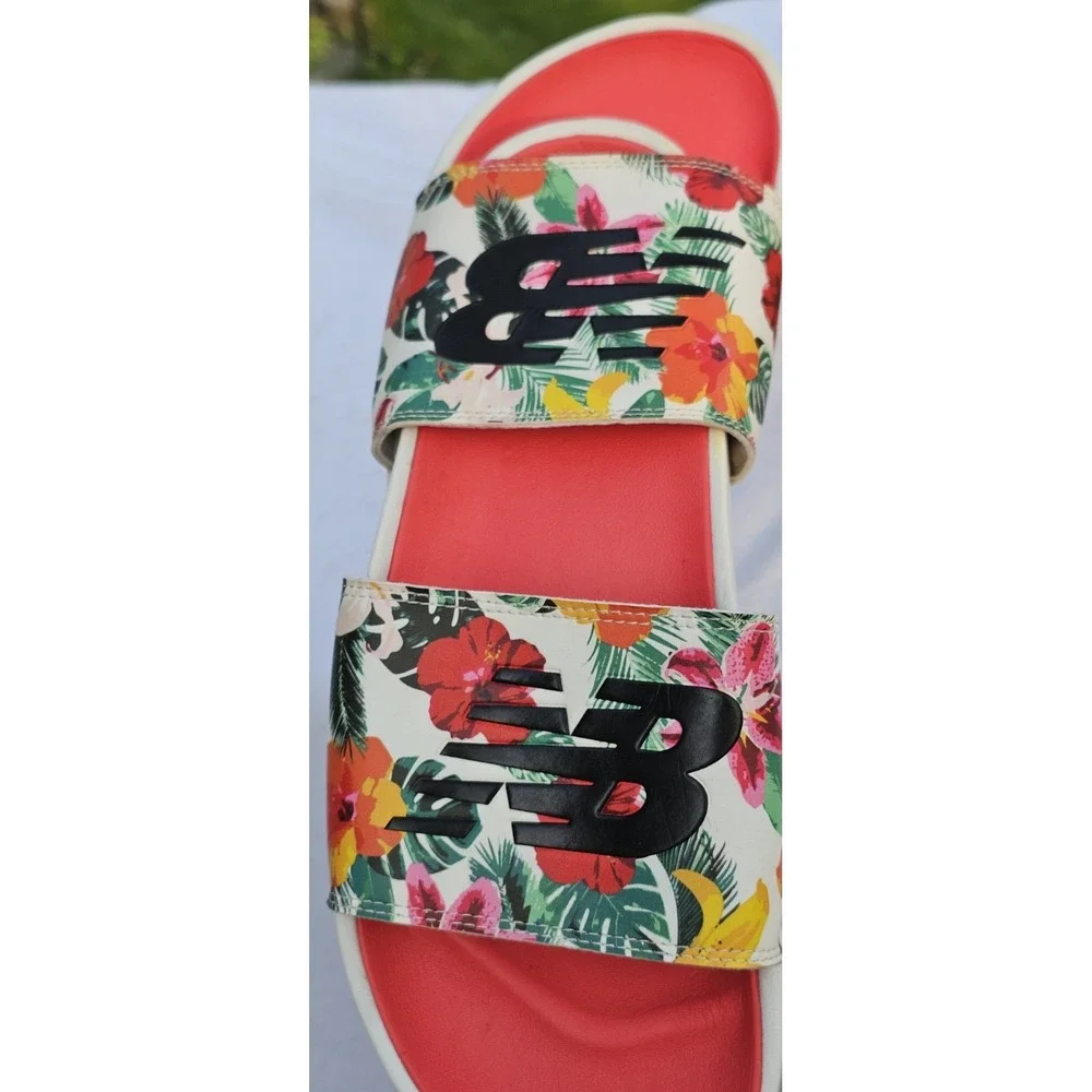 New Balance 200 V1 Women's Size 12 Slide Sandal Floral Logo Print White Slip On - Picture 9 of 11